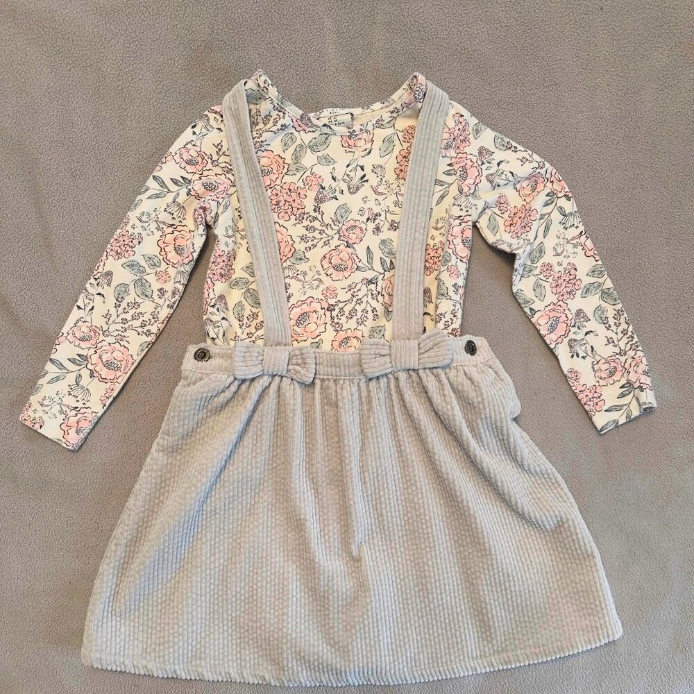 MAX STUDIO Girls Cotton Dress Overall & Shirt 2pc set Size 4T